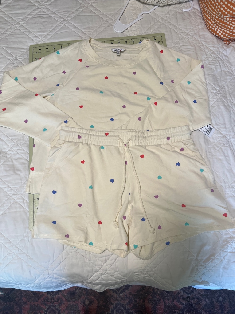 M Wildfox Cream Heart-Print Pajama Set in Multicolor Hearts